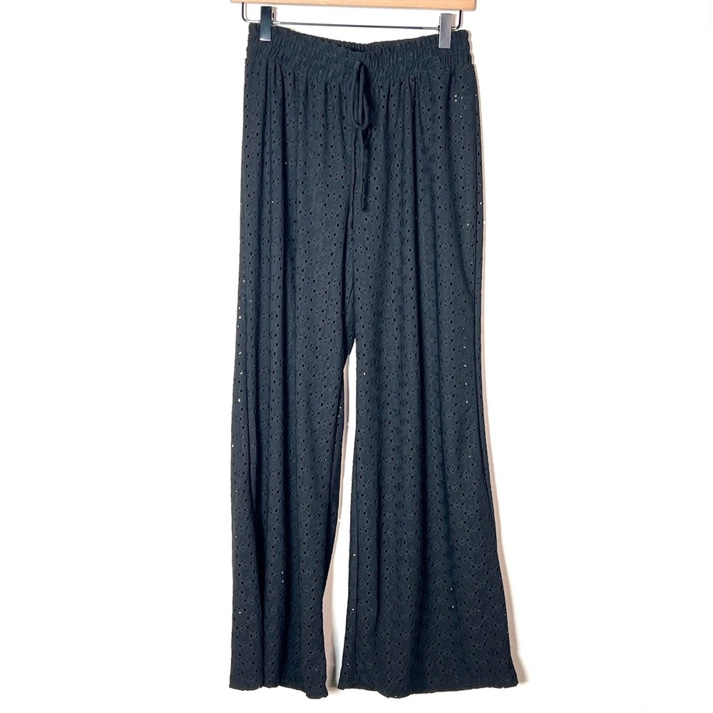 Jenny Boston black eyelet wide leg swimsuit cover beach pants size small S B187
